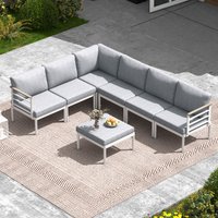 Crestlive Products Sofa set Outdoor Sectional with Gray Cushions and Aluminum Frame | CL-SF009LGY-7