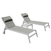 GDFStudio Modern Outdoor Patio 3-Piece Adjustable Aluminum Pool Lounge Chairs with Side Table and Wheels-Grey one_size | 331445