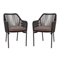 Merrick Lane Magnolia Outdoor Furniture Sets 2 Piece Black All-Weather Woven Patio Chairs With Gray Cushions | 840196321301