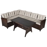 Forclover Patio Conversation Sets 3 -Piece Rattan 2 Patio Sofa Conversation Set with Beige Cushions | CKT-S00021
