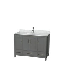 Wyndham Collection Sheffield 48-in Dark Gray with Brushed Chrome Trim Undermount Single Sink Bathroom Vanity with White Carrara Marble Natural Marble