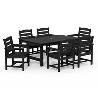 JEAREY 1 Table with Umbrella Hole-6 Chairs 7 -Piece Black Patio Dining Set Plastic Rectangle Table with 6 Stationary Chairs one_size | PEJYCZY07-BK