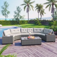 Xspracer 8 -Piece Wicker Patio Sofa Conversation Set with White Cushions | ML-PS15A