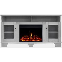Cambridge 59-in W White TV Stand with Fan-forced Corner or flat wall Electric Fireplace with Remote Control Included | CAM6022-1WHTLG3