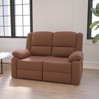 Emma + Oliver Chocolate Brown Microfiber Loveseat with Two Built-In Recliners | 889142489818