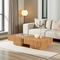 zwyo hosimu 31.5-in W 2-Piece Square Coffee Table Set with Wood Veneer Top and MDF Pedestal Base Modern Living Room Tables in Brown | Q26073001004