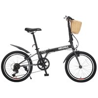 Vynxaria 20 inch folding bike for adults steel frame 6 speed city commuter dual V brake with basket phone holder fenders Black | LESX2113DJBKZXC027