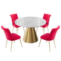 Clihome Rose Chair/White Table Contemporary/Modern Dining Room Set with Round Table ( Seats 4 ) Marble | CL-RT3-BWHBG703RRD