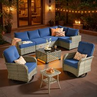 Pouuin Wicker Outdoor Sectional with Navy Cushions and Steel Frame | SVYZBS700-9