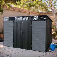 LUXEYARD 10x7ft Outdoor Resin Garden Shed with Floor and 1 Window Plastic Patio Outdoor Storage Shed with Lockable Door for Garden Tools Bicycles