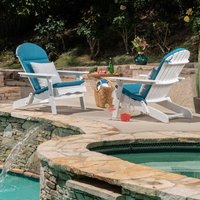 Christopher Knight Home Malibu Outdoor Acacia Wood Folding Adirondack Chairs with Cushions Set of 2 White and Dark Teal | 304623