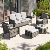 Sonkuki Rattan Furniture 5 -Piece Wicker Patio Sofa Conversation Set with Gray Cushions | SD-PS-155HLY