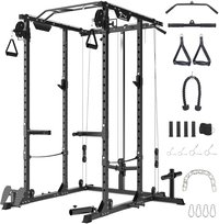 Qeetex Power Cage - Squat Rack with Cable Crossover System - 2000LBS Power Rack with LAT Pull Down System - Workout Cage with Pulley System for