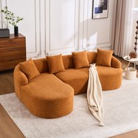 LUXEYARD Boneless LShape Sectional Sofa with Curved Chaise Orange Modular Chenille Compression Couch 30D HighDensity Foam Minimalist Modular Couches