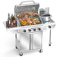 COWSAR Silver Stainless Steel 4 -Burner Liquid Propane Gas Grill 1 -Side Burner | LSG01GG41B
