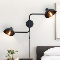 AOIZGMY Adjustable Black Swing Arm Wall Sconce with Two Rotatable Metal Dome Shades Plug In Wall Lamps for Living Room Bedroom Study one_size