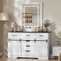 Garvee Modern Farmhouse 6 Drawers Dresser for Bedroom with Sliding Barn Doors Wood Dressers Chest of Drawers Rustic Dressers TV Stand Dresser