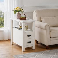 GlasFlength Nightstand 2-Drawer End Tables Integrated Charging Station USB Ports AC Outlets Small Rustic Modern Bedroom Living Room Wooden