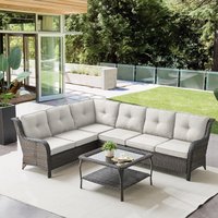 Jeehope PASOFA-T Wicker Outdoor Sectional with Beige Cushions and Steel Frame | APBR13RL060-2