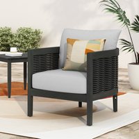 Christopher Knight Home Burchett Acacia Wood and Wicker Outdoor Club Chair with Cushions-Black+ Light Grey | 323474
