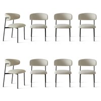 Maison Boucle Set of 8 Beige Upholstered Armless Dining Chairs with Metal Legs for Kitchen or Dining Room Seating in White | MERIDA-CHAIR-BEIGE8