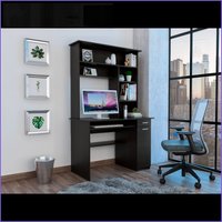 SunJet Desks Compu 180 Computer Desk with Hutch Shelves Keyboard Tray Drawer Black Particle Board one_size | HJO8ITEZ0VYY3