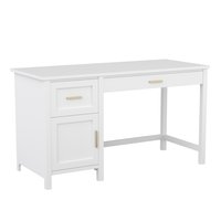 Martha Stewart Hutton Shaker Style Home Office Desk with Storage in White with Polished Brass Hardware | 196861041297
