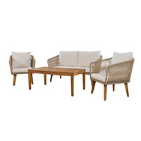 SINOFURN 4 -Piece Woven Patio Conversation Set with Off-white Cushions | SYA330102BG