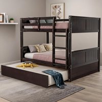 Watnature Solid Wood Full-Over-Full Bunk Bed with Trundle for Bedroom Wood-Tone Brown Converts to Two Full Beds one_size | QS7XLDCF32NN
