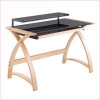 SunJet Desks Mid Century Modern Office Desk with Hutch and Drawer by LumiSource Natural Wood Tempered Glass Black one_size | LBLH35YHB9UPB