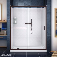 DreamLine Infinity-Z 3 -Piece 60-in W x 34-in L x 77-in H Rectangle Alcove shower kit ( Left Drain) Base, Wall, Door Oil rubbed bronze Hardware