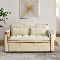 Coolbibila 55-in Beige Versatile Foldable Sofa Bed Modern Velvet Pull-Out Bed Day Beds With Adjustable Back USB Port Ashtray Phone Stand Polyester