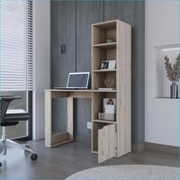 SunJet Desks Modern Computer Desk with 4Tier Shelf Single Door Cabinet Light Gray Particle Board | 8IZ8IA31GL2FF