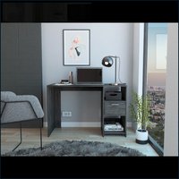 SunJet Desks Modern Computer Desk with 1 Drawer 2 Open Shelves 43.3inW x 17.04inD Smokey Oak Gray Particle Board | LXDR3C9WUH274
