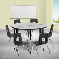 Emma + Oliver Mobile 47.5-in Circle Wave Activity Table Set-16-in Student Stack Chairs; Grey/Black one_size in Gray | 889142928461