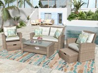 AAZJ style Patio Furniture 4 -Piece Rattan 3 Patio Sofa Conversation Set with Beige Cushions | JDU-112AAA