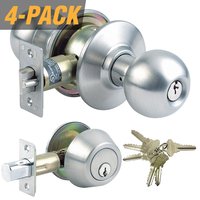 Premier Lock Keyed Alike Grade 3 Entry Door Stainless Steel Exterior Single-Cylinder Deadbolt and Keyed Entry Door Knob 4 -Pack | HDGR3ED03C-4