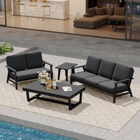 Dreamsidea 4-Piece Outdoor Conversation Set Seats 5 - Modern Teak Wood 70-in Sofa- Loveseat and 2 Tables one_size | LS-OD05D-F-DGRA