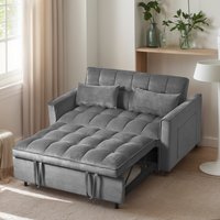 GDFStudio Luna Velvet Fabric Convertible Loveseat Futon Sofa with Reclining Backrest and Toss Pillows-Dark Grey in Gray | 334892