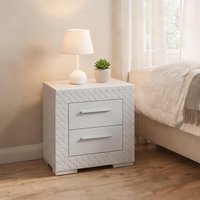 SunJet Modern 2-Drawer Nightstand with White Lacquer Finish and Quilted Texture Wood Construction Compact Bedside Storage one_size | WZ6JA56AI4T8