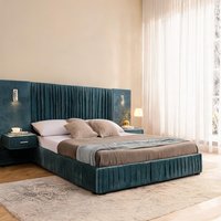 Naturefalls Modern King Upholstered Bed Frame with Integrated Nightstands and Adjustable Lamps Classic Blue Chenille one_size | X4LQ7WL6EHWN