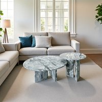 zwyo hosimu 27.6-in W Round Nesting Coffee Table Set of 2 with Natural Marble Top Modern Center Tables in Blue | Q26080501200