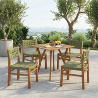 Christopher Knight Home Lottie 5-Piece Outdoor Acacia Wood Dining Set with Woven Wicker Chairs and 31.50-in Square Slat Table - Teak Finish+Green