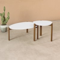 Manhattan Comfort Midcentury Oval Composite Matte White 50.55-in W x 17.32-in H Coffee Table | 2-82735-WH