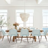 Maison Boucle Set of 8 Modern Mint Upholstered Dining Chairs with Curved Back and Walnut Metal Legs for Gathering one_size in Blue | EDWIN-CHAIR-TUR-8