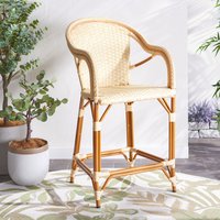 Safavieh CALIFORNIA Wicker Natural/Beige Aluminum Frame Stationary Bar Stool Chair with Slat Seat | PAT7533A