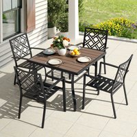Nuu Garden 5 -Piece Coffee Slat Table Patio Dining Set Iron Square Table with 4 Stackable Stationary Chairs one_size | SID152-T502
