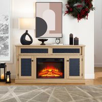 Sunrinx 58.27-in W Light Oak TV Stand with Fan-forced Flat wall Electric Fireplace with Remote Control Included in White | MG12-FP-14