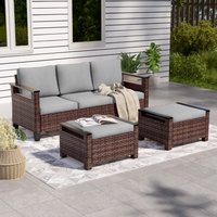 Sonkuki Patio Conversation Set 3 -Piece Wicker Patio Sofa Conversation Set with Gray Cushions | SD-PS-126S1BGY