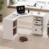 ModernLuxe 57.68inch Modern L Shaped Executive Desk with 2 Storage Cabinets and 3 DrawersCorner Writing DeskOffice Desk FurnitureComputer Desks with